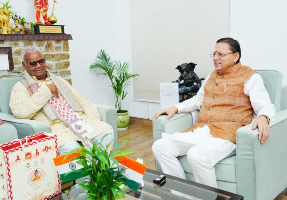 मुख्यमंत्री पुष्कर सिंह धामी से राजस्थान सरकार के कैबिनेट मंत्री मदन दिलावर ने की शिष्टाचार भेंट